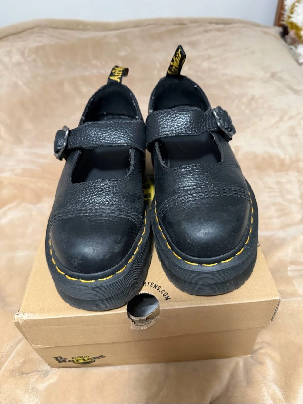 Dr. Martens Black Leather Addina Flower Mary Jane Platform Women’s 38/7